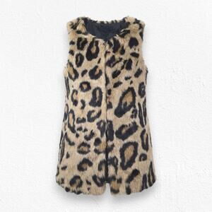 Romeo Juliet Couture Faux Fur Leopard Animal Print Vest with Pockets Size Small